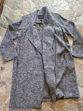 Tahari Heathered Charcoal Open-Front Duster Coat